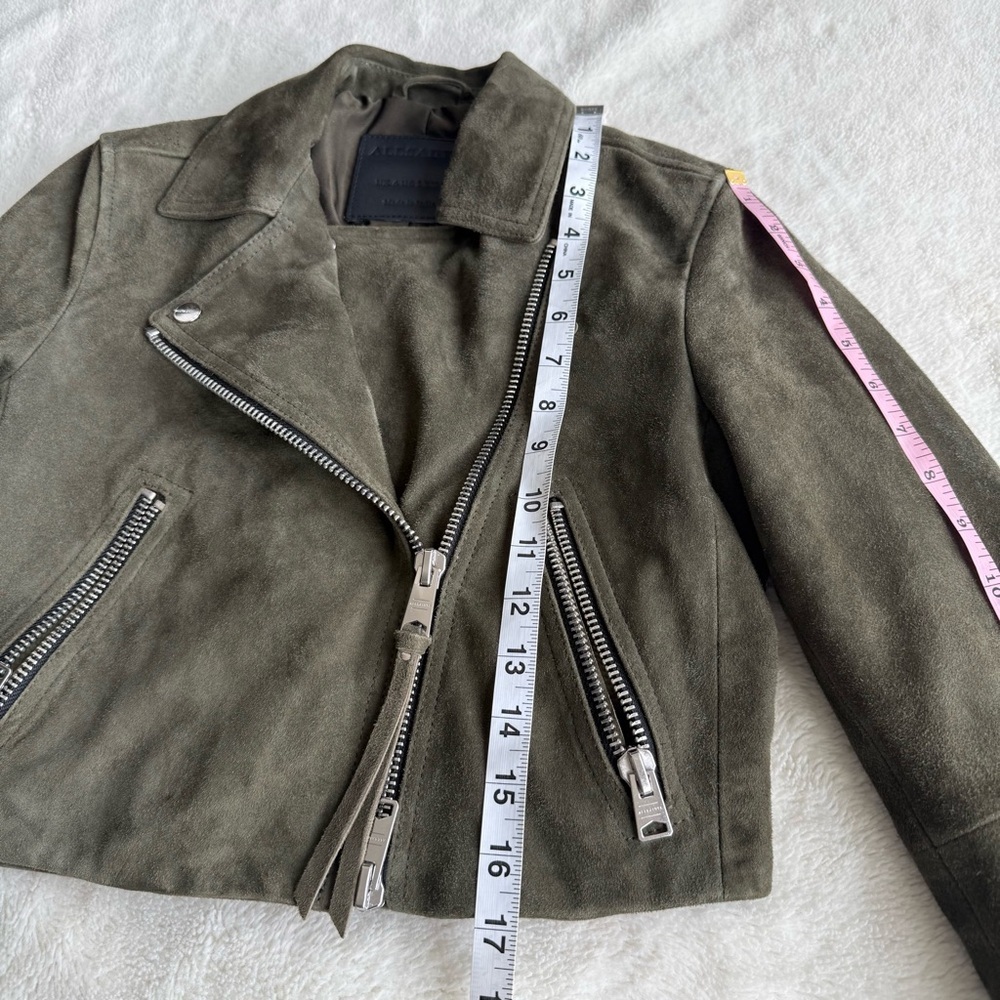 All Saints Suede Green Dalby Cropped Long Sleeve Jacket XS (2) - Picture 6 of 14